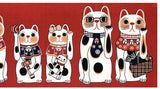 Lucky Cat  福まねき猫 - The whole family  かぞくそろって - Japanese Traditional Cotton Towel (The dyed Tenugui) - 34cm x 90cm