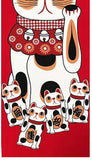 Lucky Cat  福まねき猫 - Maneki-neko (red)　招き猫（赤） - Japanese Traditional Cotton Towel (The dyed Tenugui) - 34cm x 90cm