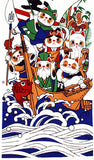 Lucky Cat  福まねき猫 - Seven Lucky Cats   七福猫 (Shichifuku Neko) - Japanese Tradition Cotton Towel (The dyed Tenugui) - 34cm x 90cm