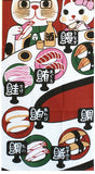 Lucky Cat  福まねき猫 - Kaitenzushi  回転寿司 - Japanese Tradition Cotton Towel (The dyed Tenugui) - 34cm x 90cm