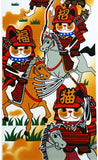 Lucky Cat  福まねき猫 - Battle  合戦（かっせん）(kassen) - Japanese Tradition Cotton Towel (The dyed Tenugui) - 34cm x 90cm