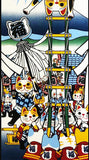Lucky Cat  福まねき猫 - Firefighter 火消 (Hikeshi) - Japanese Tradition Cotton Towel (The dyed Tenugui)- 34cm x 90cm