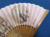 Traditional handcrafted Kyoto Sensu (folding fan) - Ito Jakuchu 伊藤若冲 「花卉天井画」- Sakura & Plum - Pink