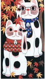 Lucky Cat  福まねき猫 - Viewing autumn leaves  紅葉狩り (Momijigari) - Japanese Traditional Cotton Towel (The dyed Tenugui) - 34cm x 90cm