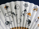 Traditional handcrafted Kyoto  Sensu (folding fan) - Utagawa Hiroshige 歌川広重 　猫 - Cats - White