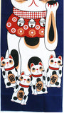 Lucky Cat  福まねき猫 - Beckoning cat (Navy) 招き猫（紺）(Manekineko navy) - Japanese Tradition Cotton Towel (The dyed Tenugui) - 34cm x 90cm