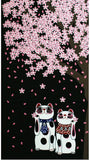 Lucky Cat  福まねき猫 - Night cherry blossoms 夜桜 (Yozakura) - Japanese Tradition Cotton Towel (The dyed Tenugui) - 34cm x 90cm