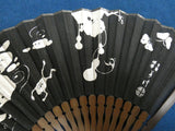 Traditional handcrafted Kyoto Sensu (folding fan)- Ito Jakuchu Genpo Youka　伊藤若冲の拓版画集 　「玄圃瑤華」 - Black