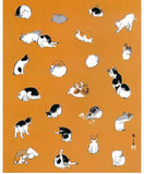 Ukiyoe Tenugui - Utagawa Hiroshige  Cats - orange   歌川広 重　猫    橙- (Japanese Tenugui)