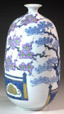 Fujii Kinsai Arita Japan - Somenishiki  Pine, bamboo, plum & crane  decorative painted vase 22.50 cm　染錦松竹梅鶴絵飾り花瓶　 - Free Shipping