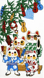 Lucky Cat  福まねき猫 - Tanabata  七夕 - Japanese Tradition Cotton Towel (The dyed Tenugui) - 34cm x 90cm
