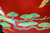 Fujii Kinsai Arita Japan - Shinshayu Kinsai a painting of an auspicious red Fuji mountain , crane and pine  Ornamental plate 36.10 cm  辰砂釉金彩吉祥赤富士山松絵飾り大皿（径36.1ｃｍ）  - Free Shipping