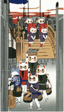 Lucky Cat  福まねき猫 - Nihonbashi  日本橋 - Japanese Traditional Cotton Towel (The dyed Tenugui) - 34cm x 90cm