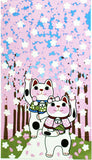 Lucky Cat  福まねき猫 -  Cherry blossom trees (roadside tree) 桜並木 (Sakura namiki) - Japanese Tradition Cotton Towel (The dyed Tenugui) - 34cm x 90cm