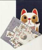 Lucky Cat  福まねき猫 - Beckoning cat (Navy) 招き猫（紺）(Manekineko navy) - Japanese Tradition Cotton Towel (The dyed Tenugui) - 34cm x 90cm
