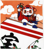 Lucky Cat  福まねき猫 - Seven Lucky Cats   七福猫 (Shichifuku Neko) - Japanese Tradition Cotton Towel (The dyed Tenugui) - 34cm x 90cm