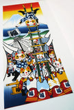 Lucky Cat  福まねき猫 - Firefighter 火消 (Hikeshi) - Japanese Tradition Cotton Towel (The dyed Tenugui)- 34cm x 90cm