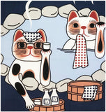Lucky Cat  福まねき猫 -  Hot spring 温泉 (Onsen)- Japanese Tradition Cotton Towel (The dyed Tenugui) - 34cm x 90cm