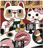 Lucky Cat  福まねき猫 - Kaitenzushi  回転寿司 - Japanese Tradition Cotton Towel (The dyed Tenugui) - 34cm x 90cm