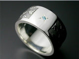 Saito - Family Crest - GENROKU Pattern Silver Emblem Ring Silver 950 with Blue Diamond or Diamond