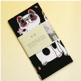 Lucky Cat  福まねき猫 - Night cherry blossoms 夜桜 (Yozakura) - Japanese Tradition Cotton Towel (The dyed Tenugui) - 34cm x 90cm