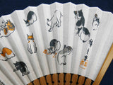 Traditional handcrafted Kyoto  Sensu (folding fan) - Utagawa Hiroshige 歌川広重 　猫 - Cats - White
