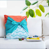 Cochae - Whale in the Morning Sun Blue 朝日にくじら ブルー  20474-302  :   Furoshiki 100 x 100 cm
