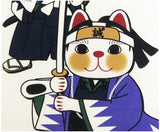 Lucky Cat  福まねき猫 - Samurai  サムライ - Japanese Traditional Cotton Towel (The dyed Tenugui) - 34cm x 90cm