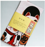 Lucky Cat  福まねき猫 - Maneki-neko (red)　招き猫（赤） - Japanese Traditional Cotton Towel (The dyed Tenugui) - 34cm x 90cm