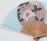 Traditional handcrafted Kyoto Sensu (folding fan) - Ito Jakuchu 伊藤若冲 「花卉天井画」- Tessen & Ajisai - Blue