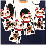 Lucky Cat  福まねき猫 - Beckoning cat (Navy) 招き猫（紺）(Manekineko navy) - Japanese Tradition Cotton Towel (The dyed Tenugui) - 34cm x 90cm