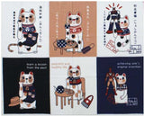 Lucky Cat  福まねき猫 -  Four-character idioms 四字熟語 - Japanese Tradition Cotton Towel (The dyed Tenugui) - 34cm x 90cm