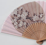 Traditional handcrafted Kyoto Sensu (folding fan) - Ito Jakuchu 伊藤若冲 「花卉天井画」- Sakura & Plum - Pink