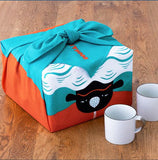 Cochae - Whale in the Morning Sun Blue 朝日にくじら ブルー  20474-302  :   Furoshiki 100 x 100 cm