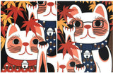 Lucky Cat  福まねき猫 - Viewing autumn leaves  紅葉狩り (Momijigari) - Japanese Traditional Cotton Towel (The dyed Tenugui) - 34cm x 90cm