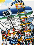 Lucky Cat  福まねき猫 - Firefighter 火消 (Hikeshi) - Japanese Tradition Cotton Towel (The dyed Tenugui)- 34cm x 90cm