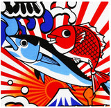 Lucky Cat  福まねき猫 - A big catch  大漁 (Tairyou)- Japanese Tradition Cotton Towel (The dyed Tenugui) - 34cm x 90cm