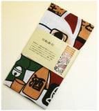 Lucky Cat  福まねき猫 - Kaitenzushi  回転寿司 - Japanese Tradition Cotton Towel (The dyed Tenugui) - 34cm x 90cm