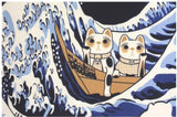 Lucky Cat  福まねき猫 - Wave Fuji  波富士 - Japanese Traditional Cotton Towel (The dyed Tenugui) - 34cm x 90cm