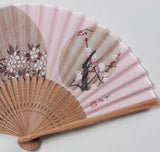 Traditional handcrafted Kyoto Sensu (folding fan) - Ito Jakuchu 伊藤若冲 「花卉天井画」- Sakura & Plum - Pink