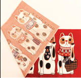 Lucky Cat  福まねき猫 - The whole family  かぞくそろって - Japanese Traditional Cotton Towel (The dyed Tenugui) - 34cm x 90cm
