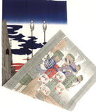 Lucky Cat  福まねき猫 - Nihonbashi  日本橋 - Japanese Traditional Cotton Towel (The dyed Tenugui) - 34cm x 90cm