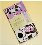 Lucky Cat  福まねき猫 -  Cherry blossom trees (roadside tree) 桜並木 (Sakura namiki) - Japanese Tradition Cotton Towel (The dyed Tenugui) - 34cm x 90cm