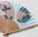 Traditional handcrafted Kyoto Sensu (folding fan) - Ito Jakuchu 伊藤若冲 「花卉天井画」- Tessen & Ajisai - Blue