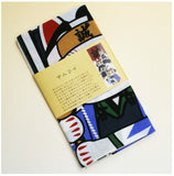 Lucky Cat  福まねき猫 - Samurai  サムライ - Japanese Traditional Cotton Towel (The dyed Tenugui) - 34cm x 90cm