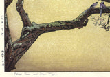 Yoshida Toshi - #015106 Jyuzu kake no Ume (Plum tree ＆ Blue Magpie)   吉田遠志 木版画  015106 数珠かけの梅 Plum tree ＆ Blue Magpie  - Free Shipping