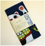 Lucky Cat  福まねき猫 - Amagaeru 雨蛙  - Japanese Traditional Cotton Towel (The dyed Tenugui) - 34cm x 90cm