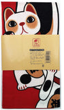 Lucky Cat  福まねき猫 - Maneki-neko (red)　招き猫（赤） - Japanese Traditional Cotton Towel (The dyed Tenugui) - 34cm x 90cm