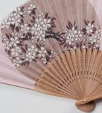 Traditional handcrafted Kyoto Sensu (folding fan) - Ito Jakuchu 伊藤若冲 「花卉天井画」- Sakura & Plum - Pink