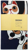 Lucky Cat  福まねき猫 - Beckoning cat (Navy) 招き猫（紺）(Manekineko navy) - Japanese Tradition Cotton Towel (The dyed Tenugui) - 34cm x 90cm